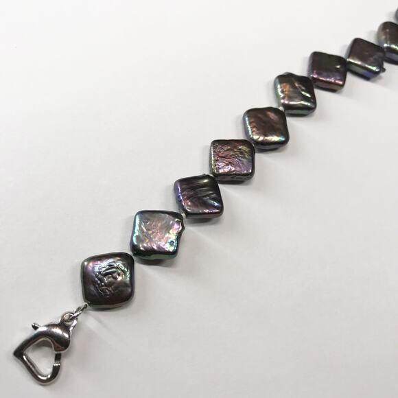 M&M Signed Genuine Freshwater Square Diamond Flat Coin Pearl Baroque Peacock 13m - Picture 8 of 12